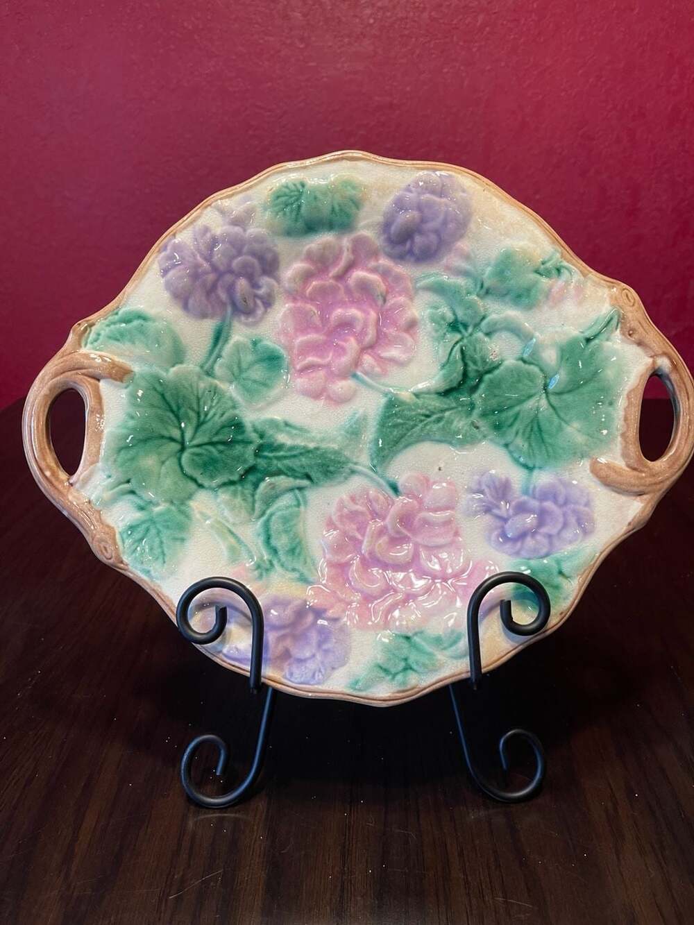 Etruscan Majolica Griffin Smith & Hill Geranium Platter Tray